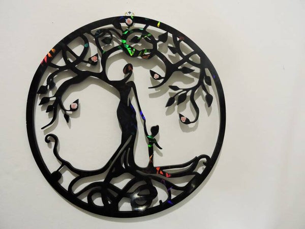 arbre de vie mère/enfant noir holographique