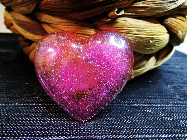 magnet coeur rose pailleté