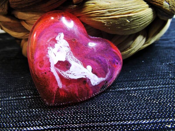 magnet coeur pétri rose /blanc