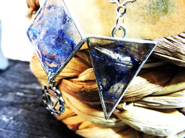 boucles d'oreilles asymétriques transparent/bleu