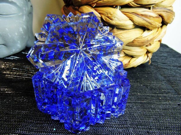 boite étoile transparente +feuilles d or bleues