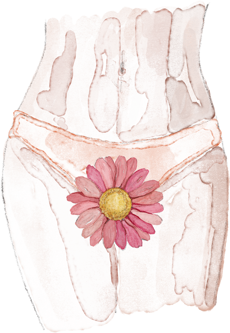 Womans figure with a flower over her intimate area, to show kindness for women with persistent pelvic pain