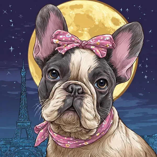 French Bulldog in Paris cross stitch pattern. Instant PDF Download. 62,500 Stitches.