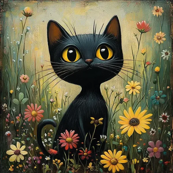 Black Cat Cross Stitch Pattern: Floral Design (PDF Download, 250x250 Stitches)