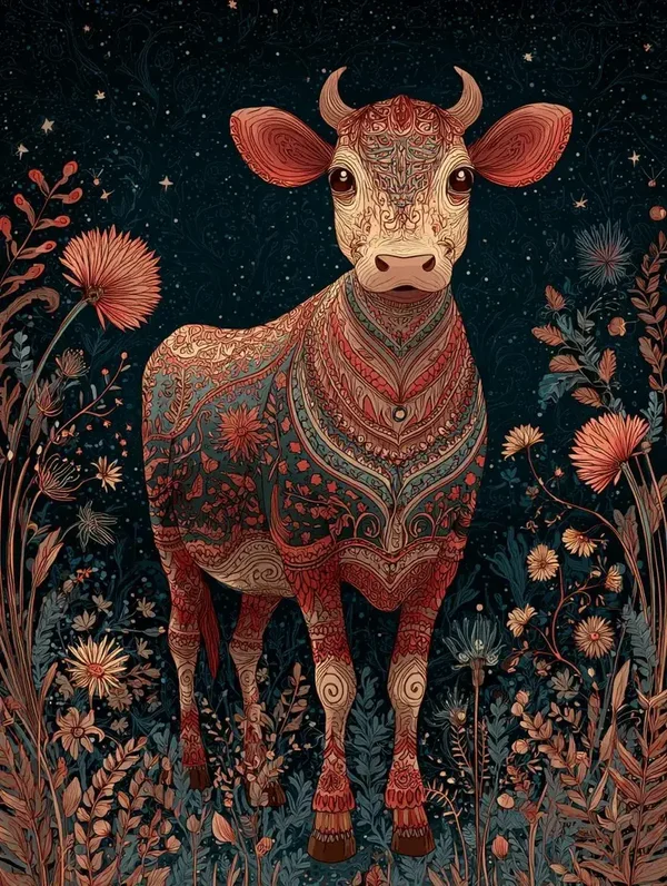 Cute Cow Folk Art cross stitch pattern. Instant PDF Download. 53k Stitches.