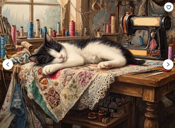 Sleeping Cat Sewing Room cross stitch pattern. Instant PDF Download. 66,300 Stitches