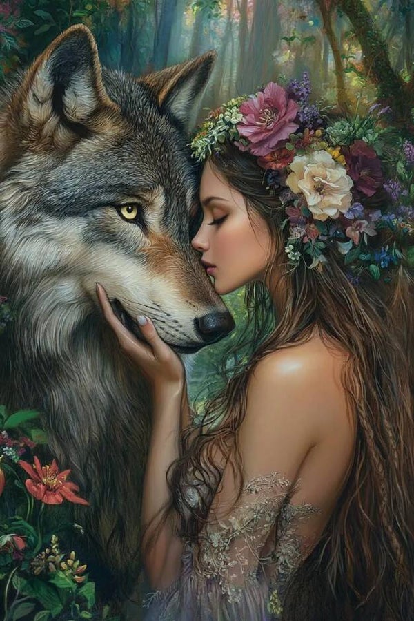 Lady and the Wolf cross stitch pattern. Instant PDF Download. 60k Stitches.