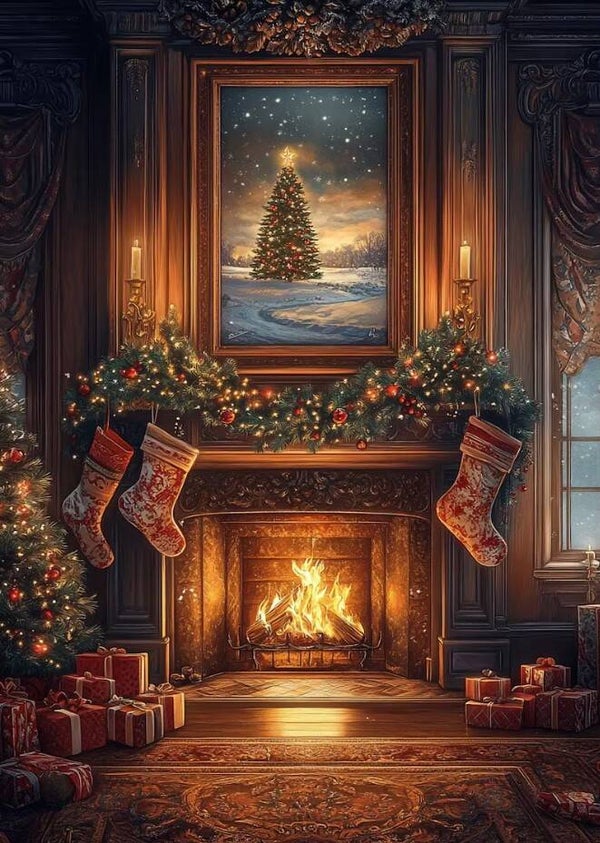 Christmas Morning Fireplace cross stitch pattern. Instant PDF Download. 63,300 Stitches.
