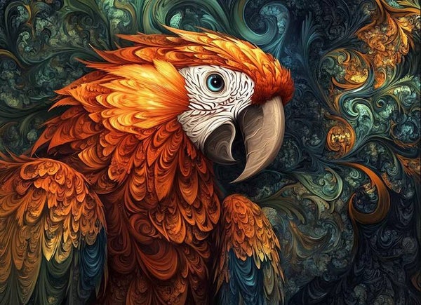 Red Macaw Fractal cross stitch pattern. Instant PDF Download. 65,400 Stitches.