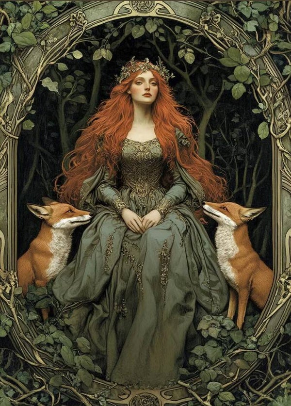 Celtic Queen with Foxes cross stitch pattern. Instant PDF Download. 64,500 Stitches.