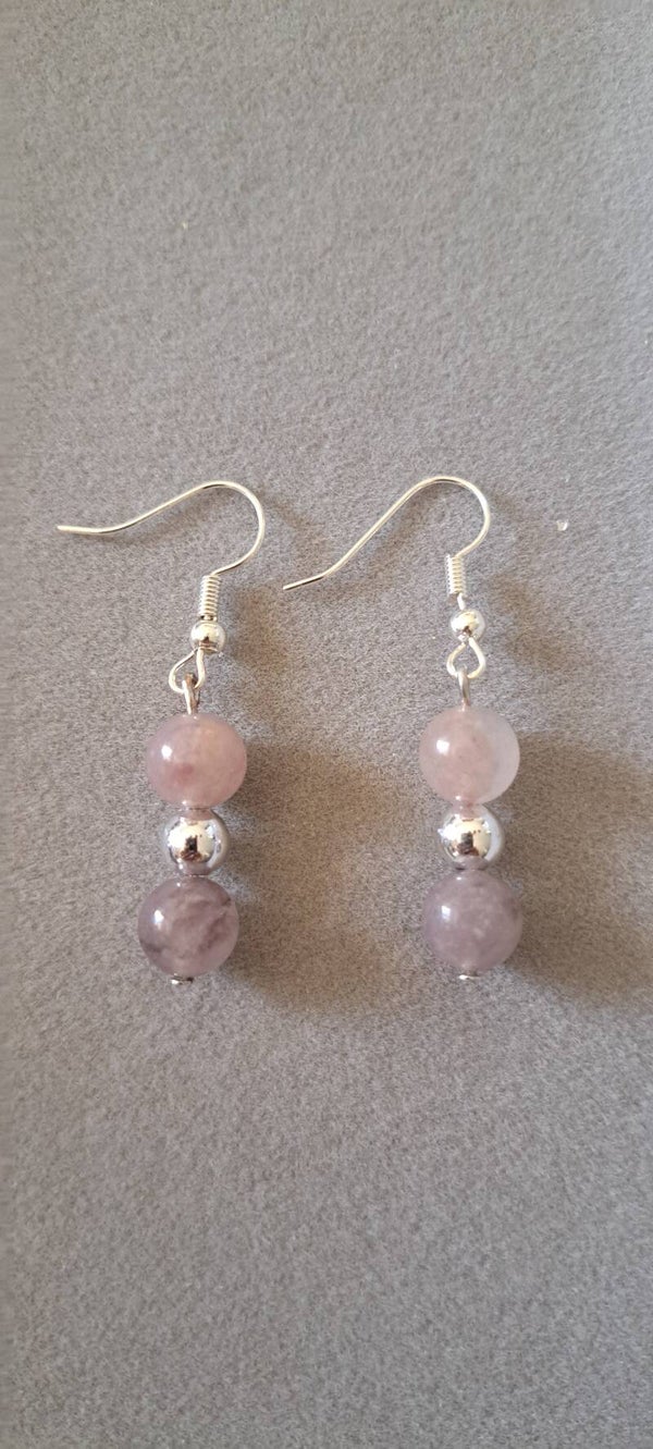 Paire de BO en Pierre de QUARTZ LAVANDE Argenté ou Dorée