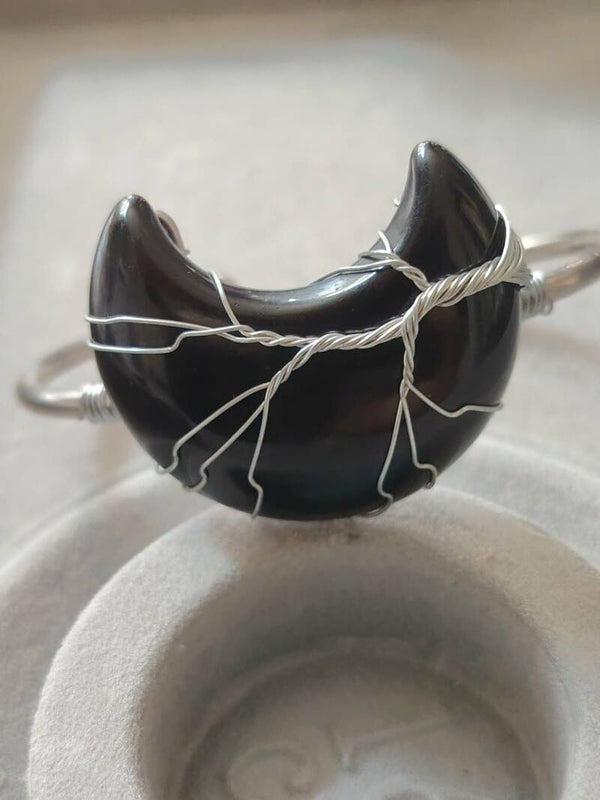 Bracelet Lune en Obsidienne Noir