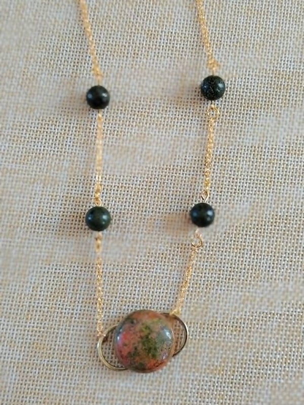 Collier en Unakite et Serpentine