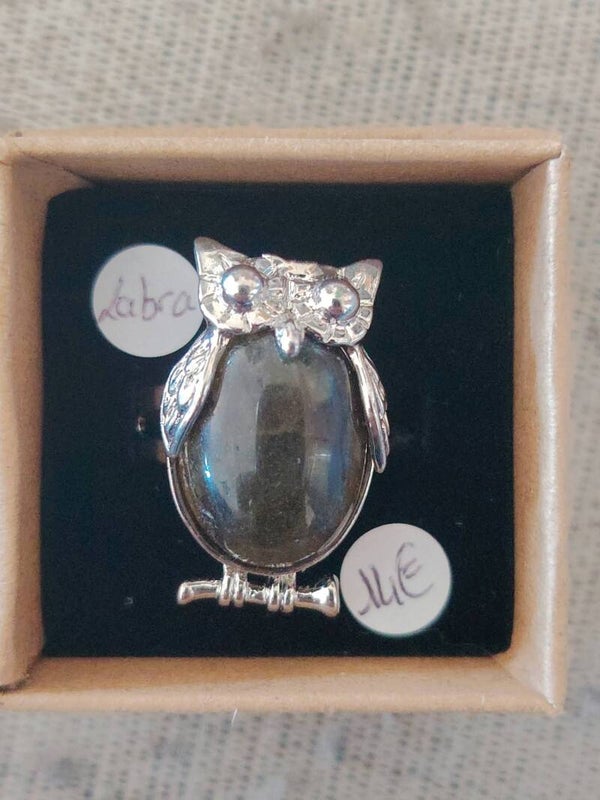Bague Réglable Labradorite Hibou
