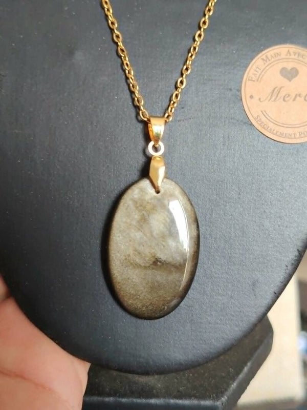 Pendentif Obsidienne Doré