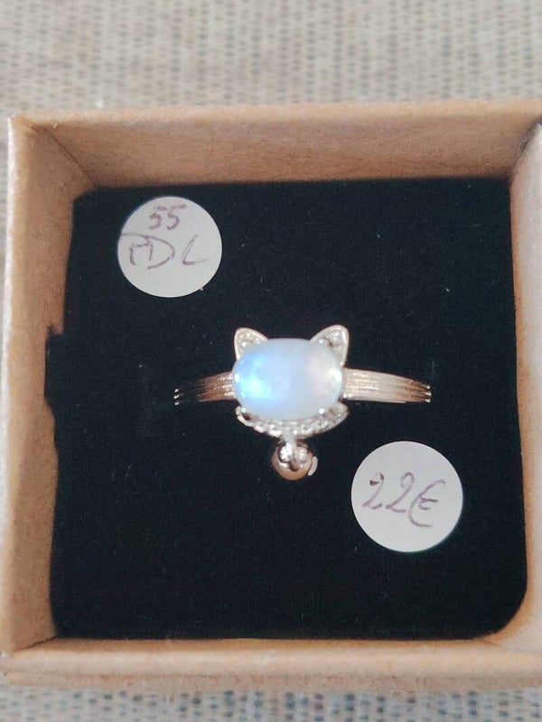 Bague réglable en Pierre de Lune Chat