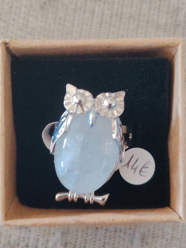 Bague réglable en Quartz Blanc Hibou