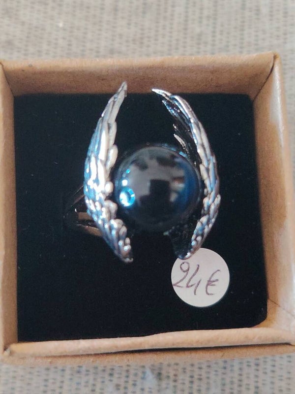 Bague réglable en Quartz Noire