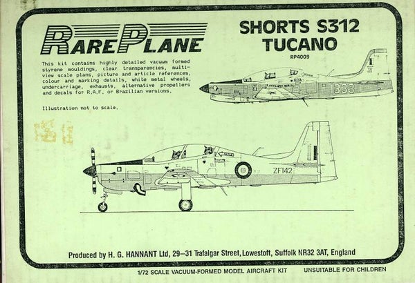 Shorts S312 Tucano 1/72 Rare Plane Vacuum-Formed