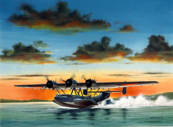 Dornier Do 24 Thijs Postma schilderij (org. gouache) ingelijst