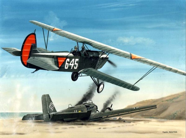 Fokker C.V Thijs Postma schilderij (org. gouache)