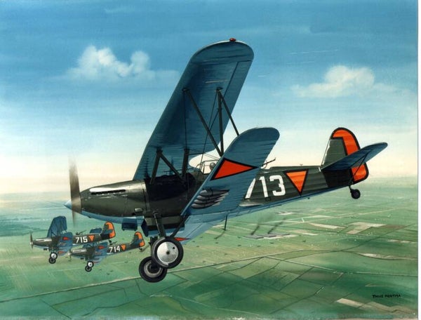 Fokker C.X Thijs Postma schilderij (org. gouache)