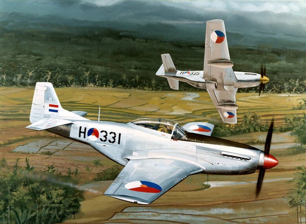 Mustang P51 Thijs Postma schilderij (org. gouache)