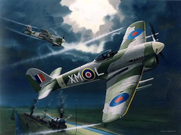 Hawker Typhoon (Zinnicq Bergman) Thijs Postma schilderij (org. gouache) ingelijst