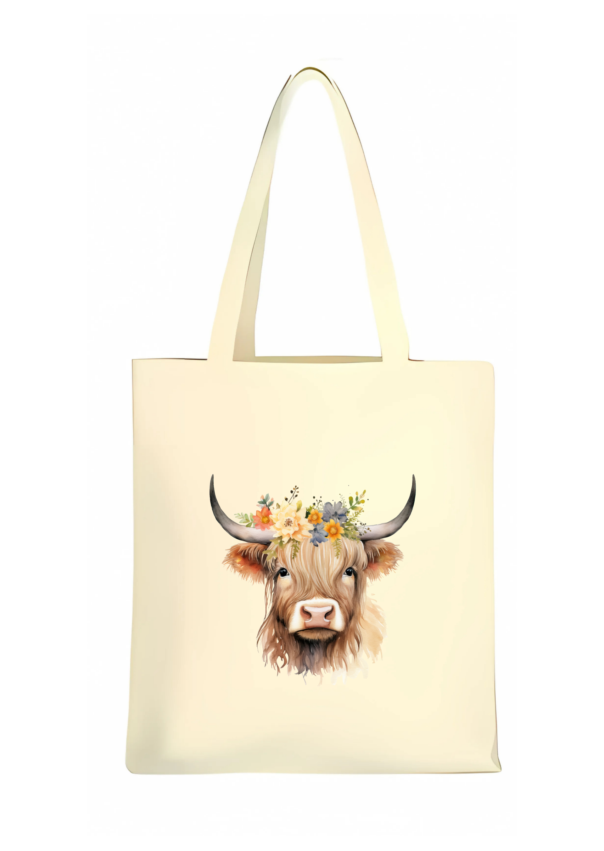 Highland Cow Tote Bag – Boho Farm Charm with a Floral Twist