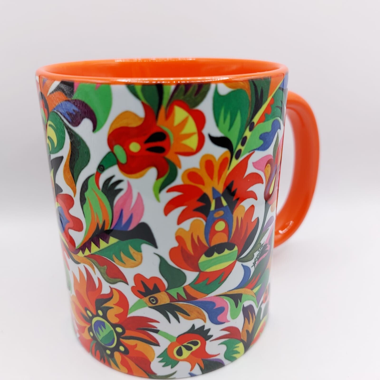 Oranje Bloemenpatroon Mok