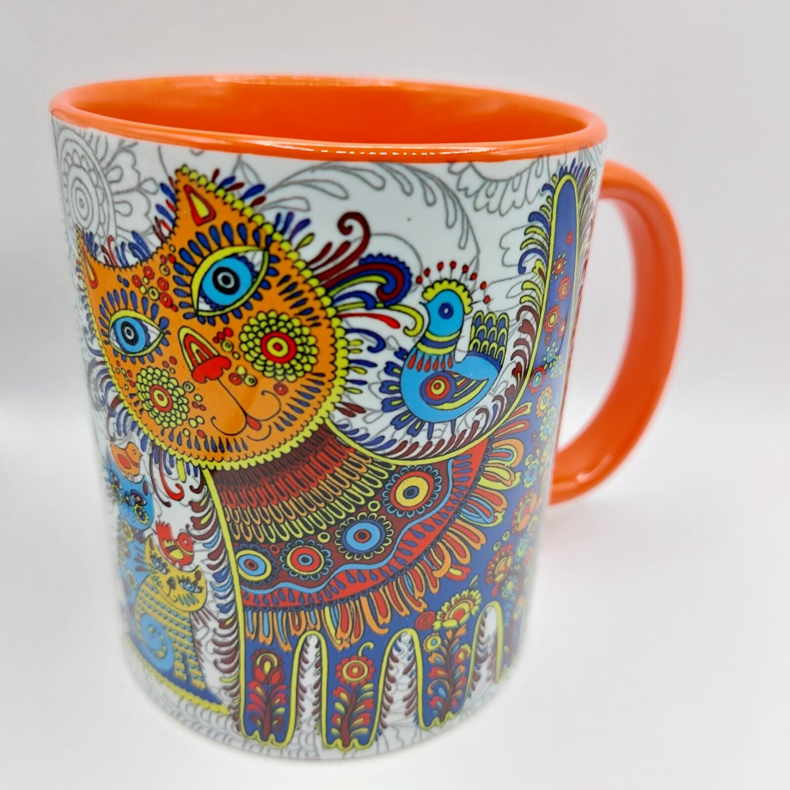 Oranje Kat met Blauwe Vogels Mok
