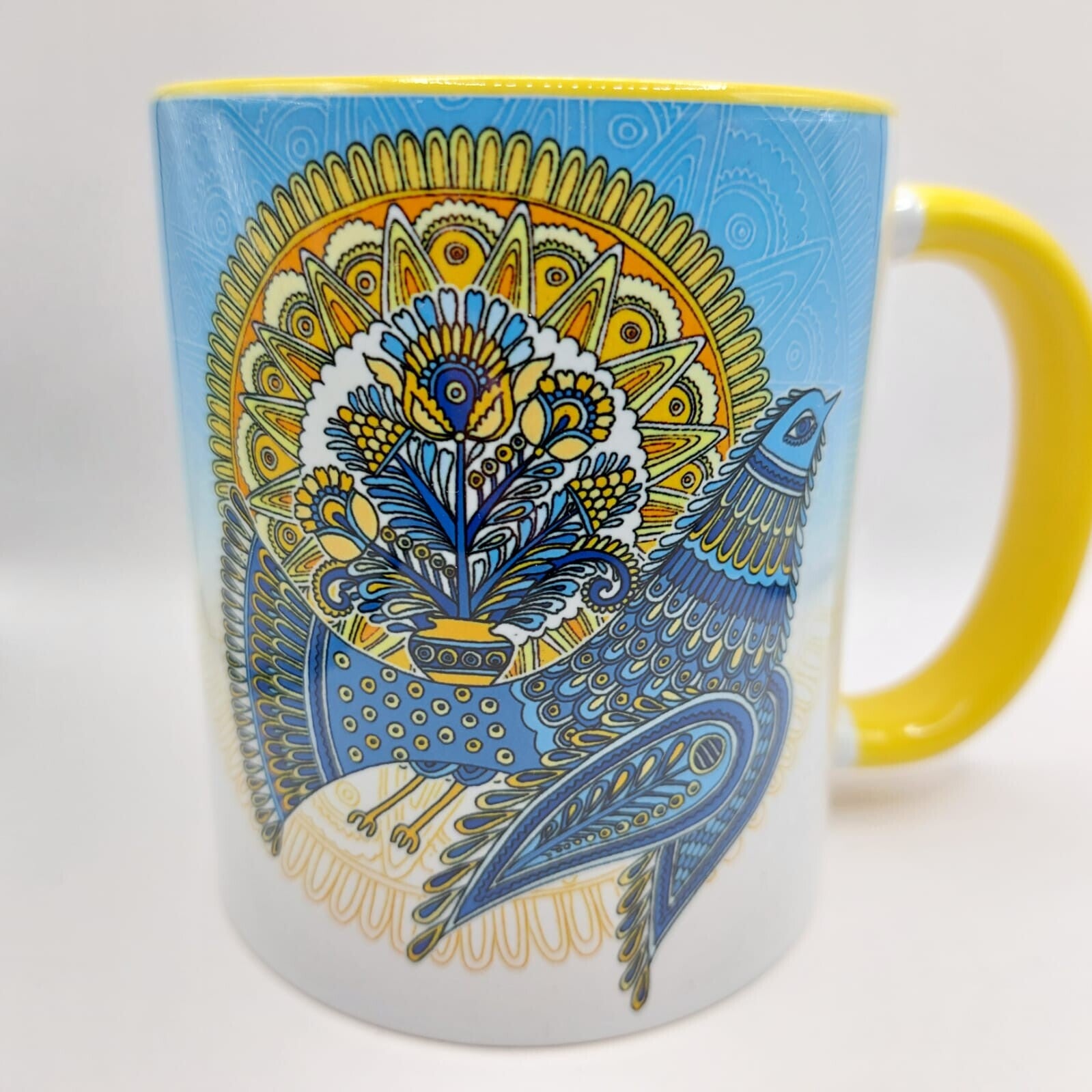 Blauwe Vogel Bloemen Zon Mok