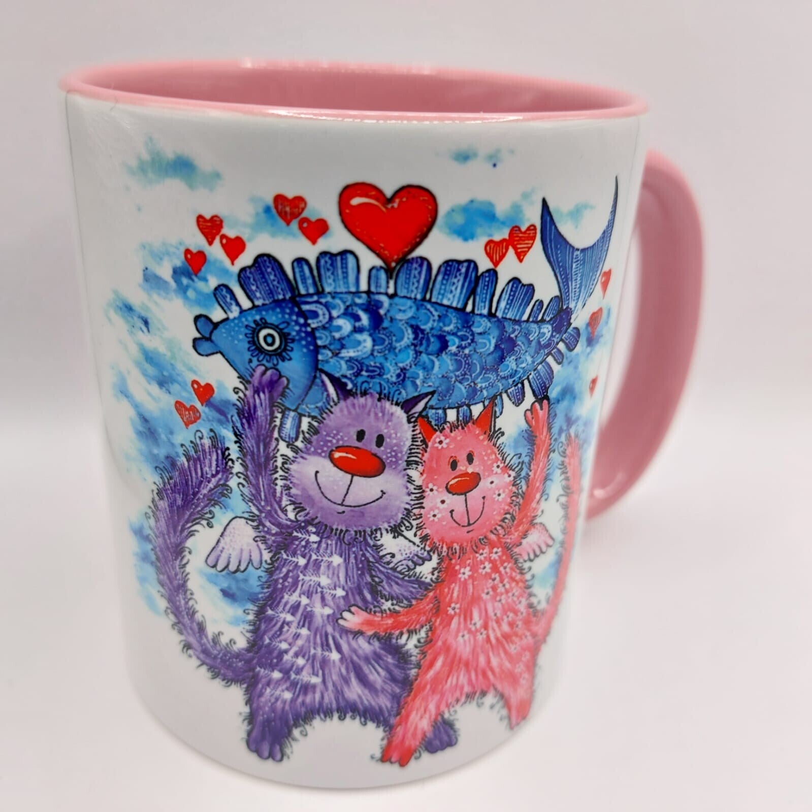 Roze Paarse Katten Liefde Mok