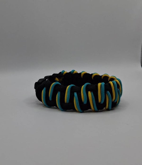 Handgemaakte Paracord Armband - Zwart met Blauw & Geel