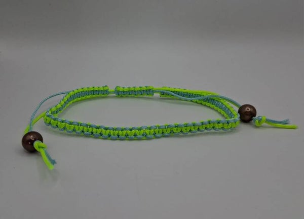 Handgeknoopte Macramé Armband - Blauw & Neon Groen