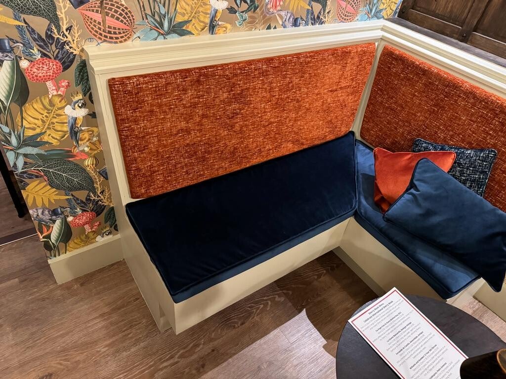 Window seat cushion upholstered at Summertown Tailoring, Oxford