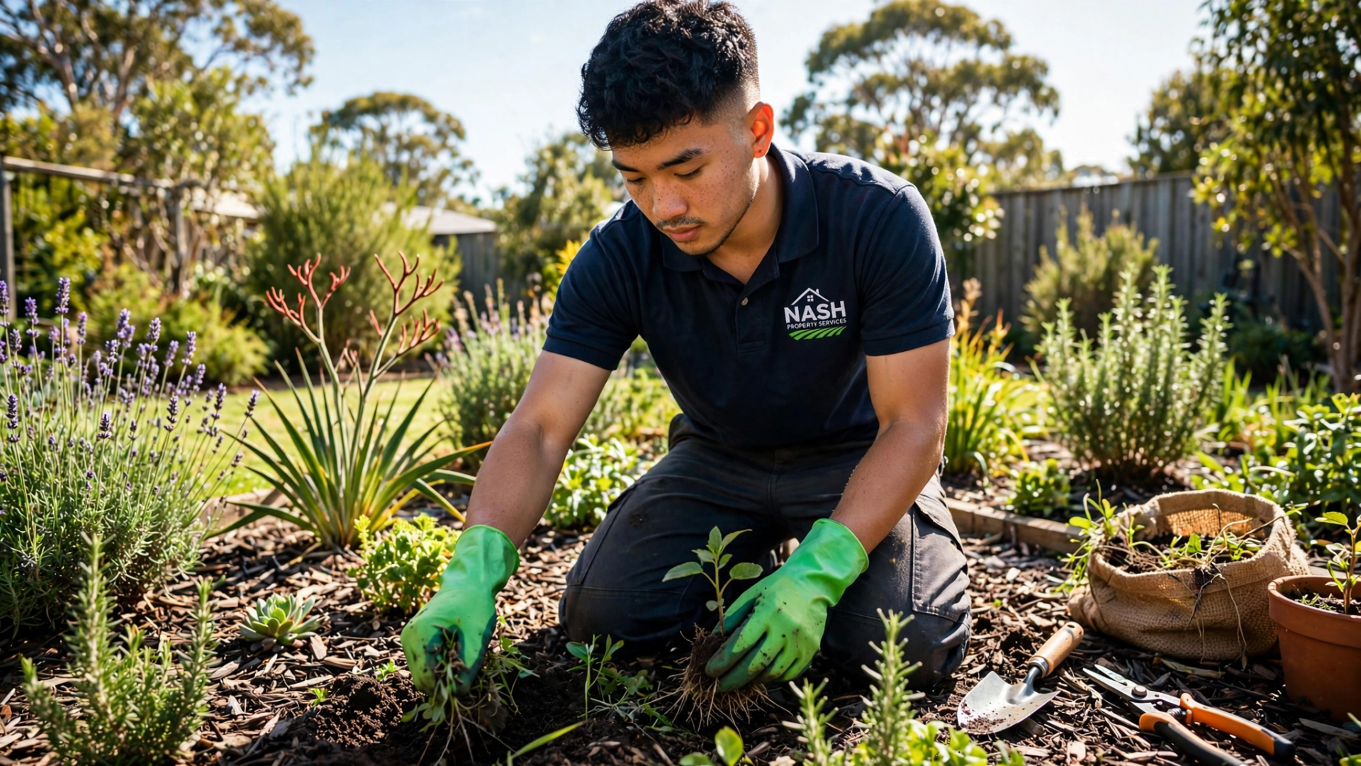 Hand weeding during a garden tidy-up in Bayside Melbourne