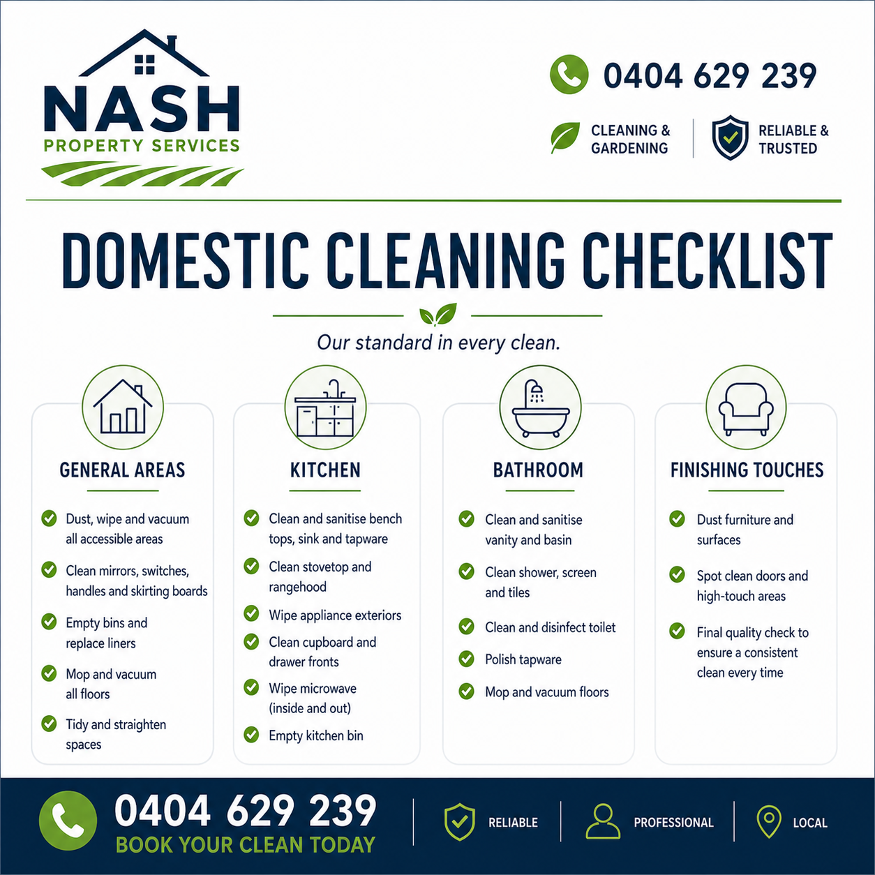 Nash Property Services domestic cleaning checklist