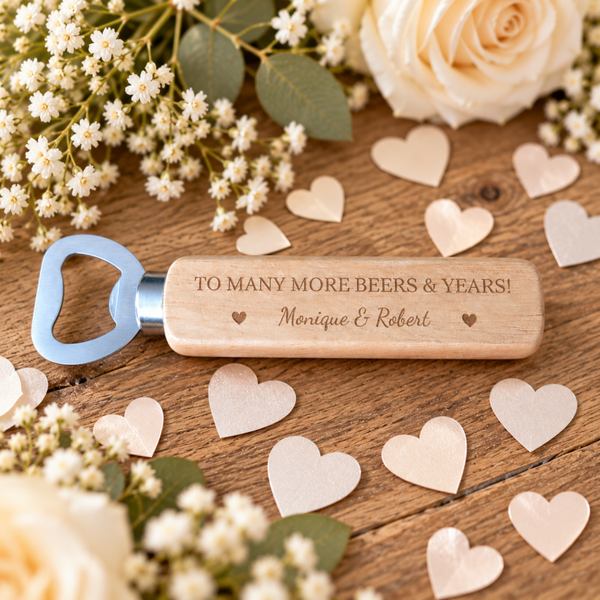 Gepersonaliseerde bieropener 'to many more beers & years!'