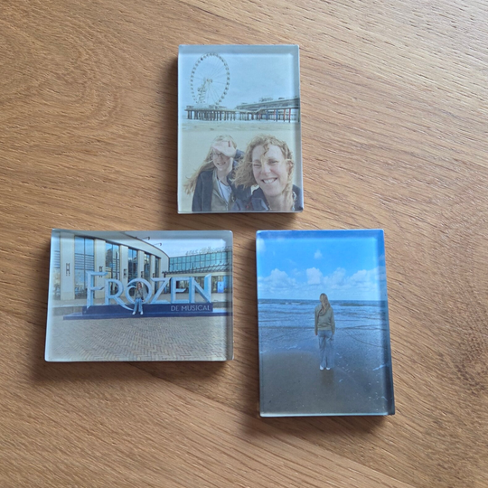 Glazen fotomagneet met eigen foto