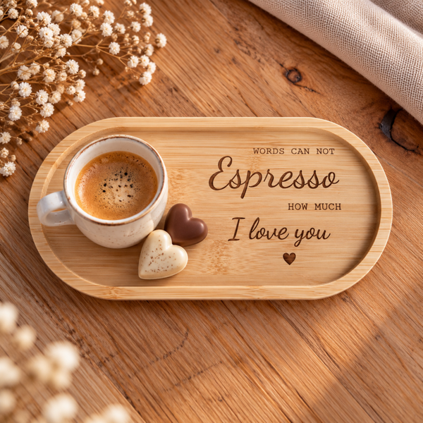 Bamboe serveerplankje 'words can not Espresso how much i love you'