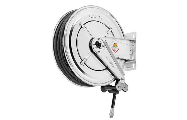 Haspel perslucht en water 20 m Ø G 1" (f) 20 bar RVS 304 met automatische oprol en vaste muurbeugel Raasm