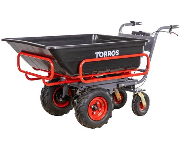 Elektrische platformwagen 4 wielen met uitschuifbaar afneembaar frame incl. PP bak 300l 300kg - batterij 40V / 6Ah Torros