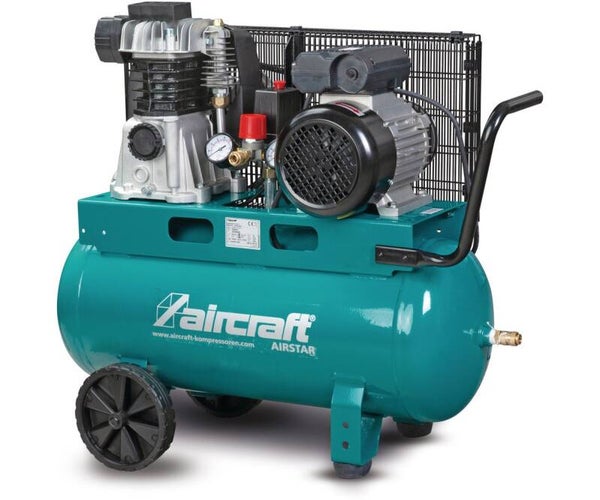 Mobiele compressor riemaandrijving met olie ketel 50 L 2,2 kW / 3 Pk 10 Bar 365 l/min 230V Aircraft