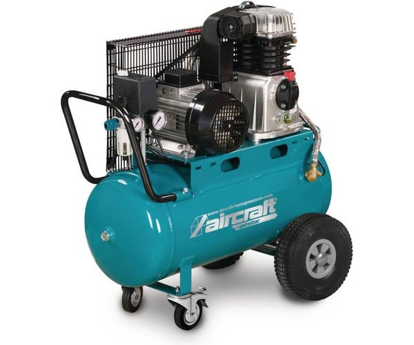 Mobiele compressor riemaandrijving met olie ketel 50 L 3 kW / 4 Pk 10 Bar 510 l/min 400V Aircraft