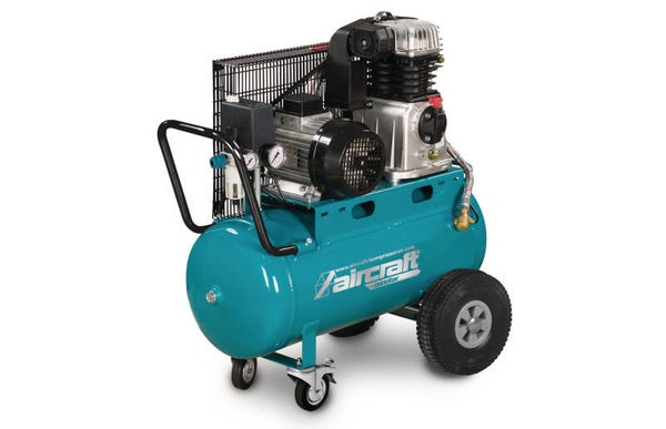Mobiele compressor riemaandrijving met olie ketel 50 L 3 kW / 4 Pk 10 Bar 510 l/min 400V Aircraft
