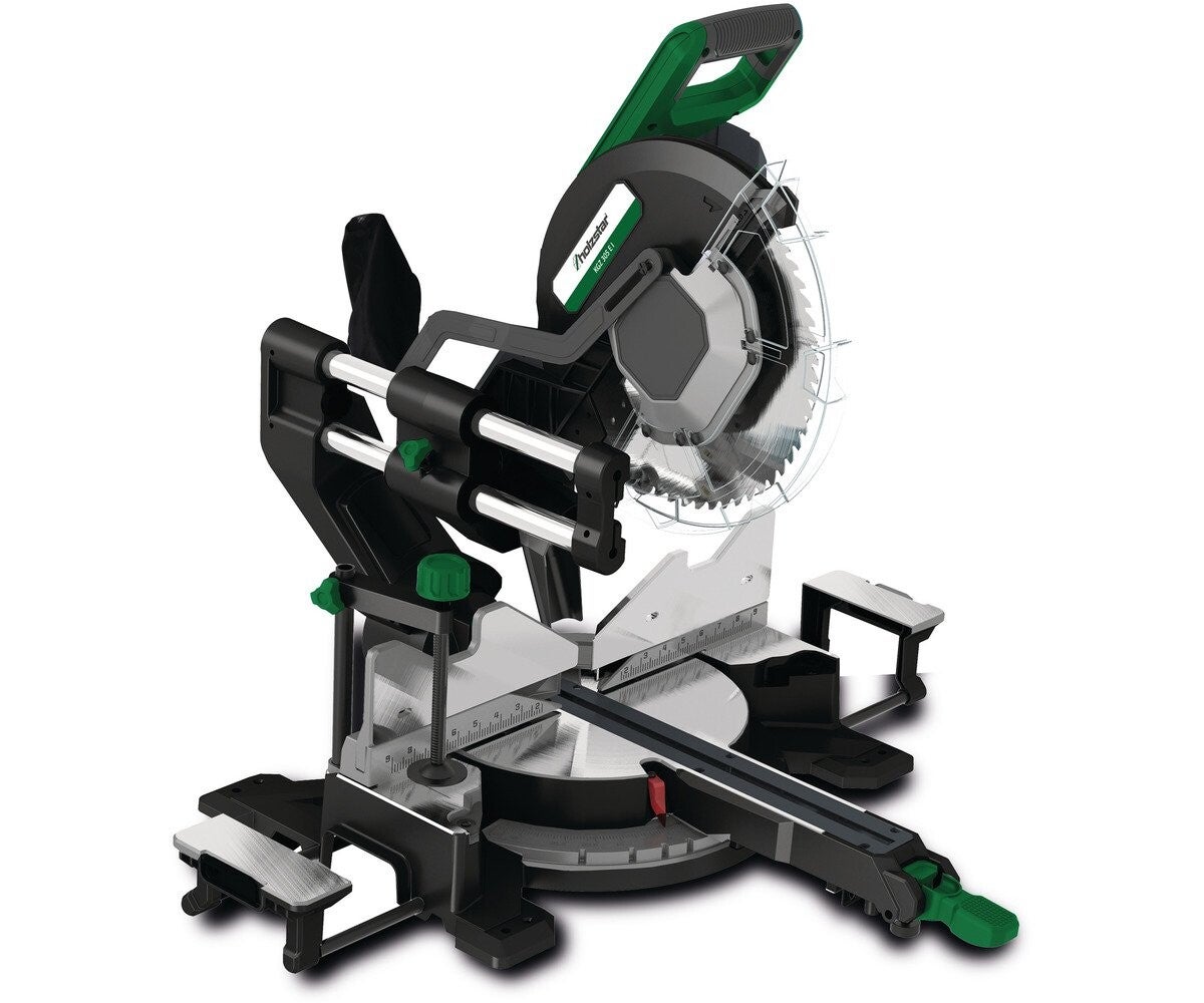 Plintenzaag afkortzaag verstekzaag zaagblad 305 mm 2 kW 230V trekfunctie LED projectie incl. cirkelzaagblad Holzstar