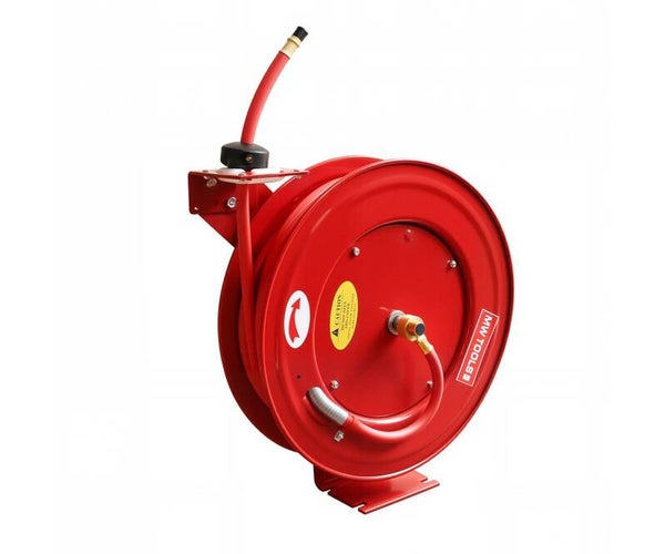 Haspel perslucht 20 m Ø 3/8" 20 bar Gepoederlakt staal met automatische oprol en vaste muurbeugel MW Tools