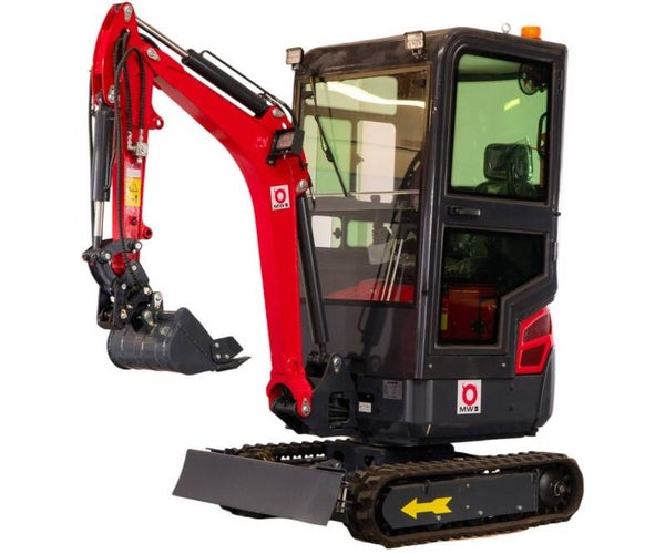 Minigraafmachine 1.8 ton metcabine 10,2 kW Kubota 3-cilinder zwenkarm variabel onderstel MW Tools
