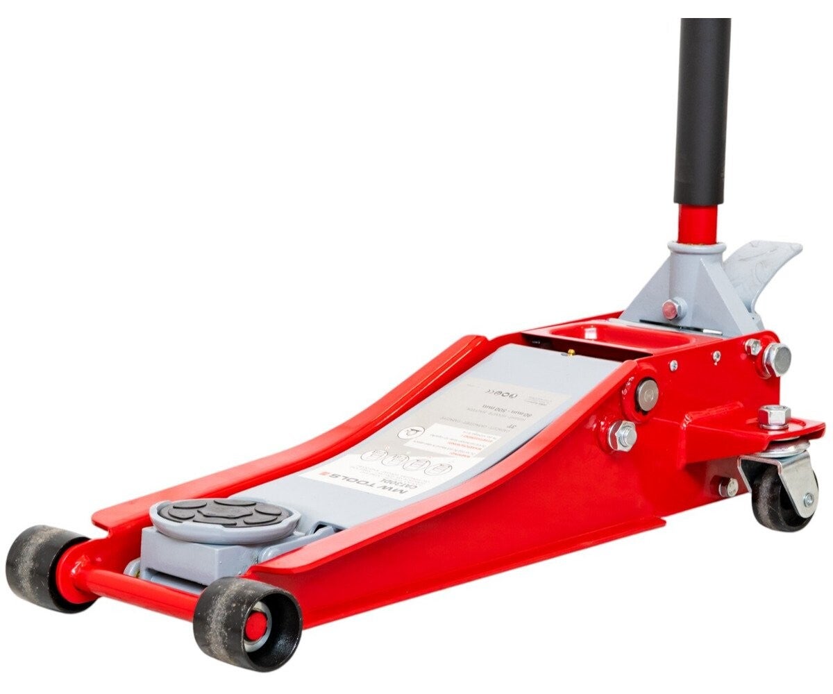 Hydraulische garagekrik 3 t extra laag en lang met voetpedaal MW Tools
